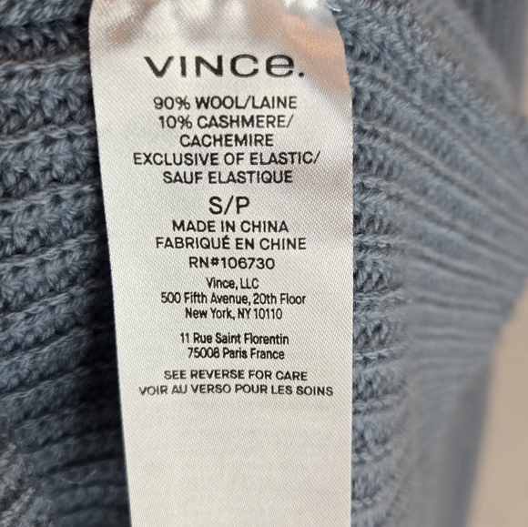 Vince Womens Sweater Sz S Wool-Cashmere Blend Soft Cozy Pull Shaker Stitch Blue - Picture 6 of 10